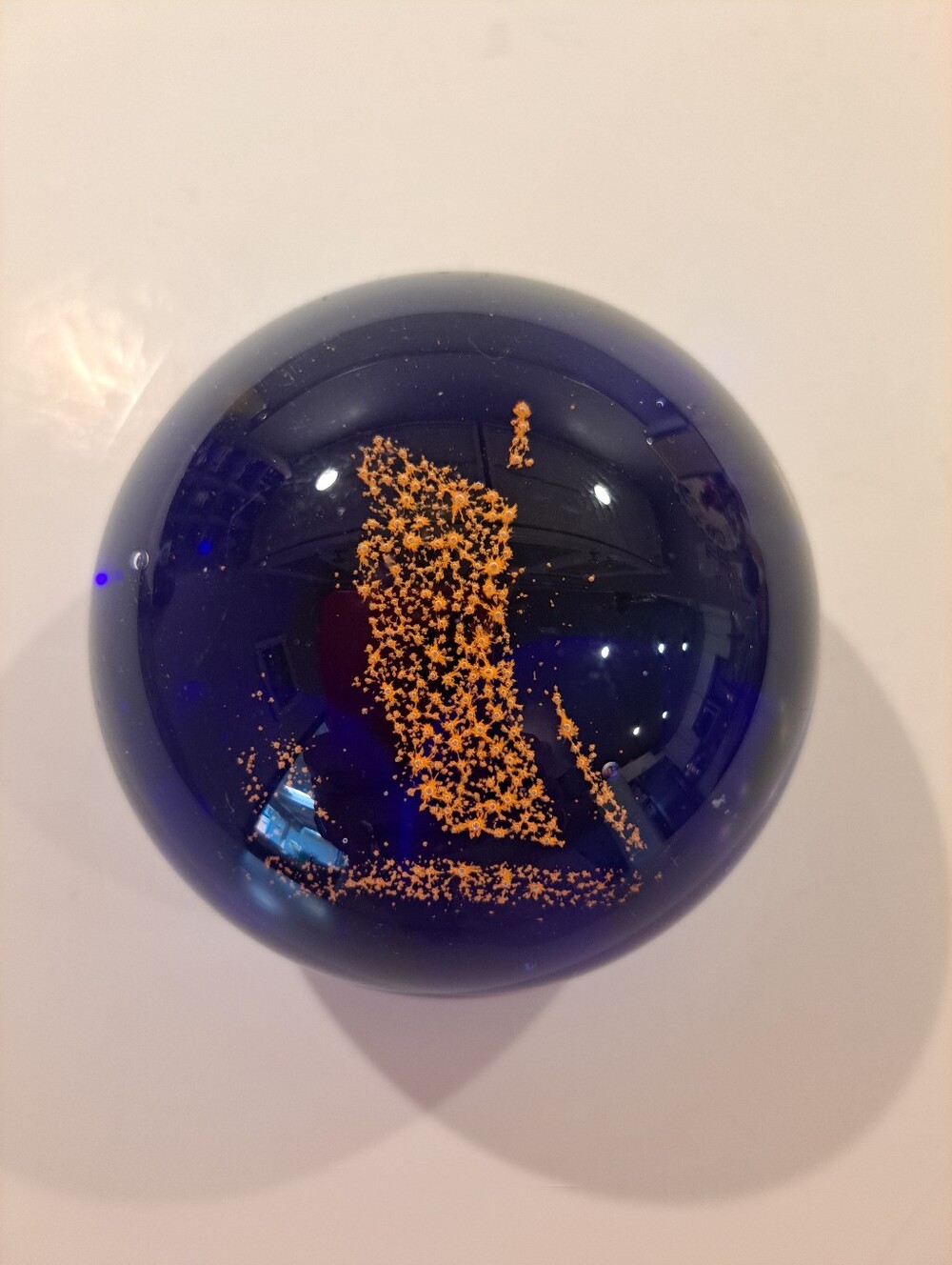 Vtg Cobalt Blue Blown Studio Art Glass Paperweight Orange Sailboat